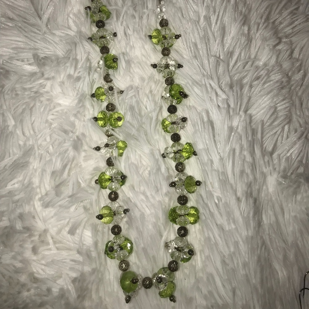 Green and Crystal Cluster Necklace